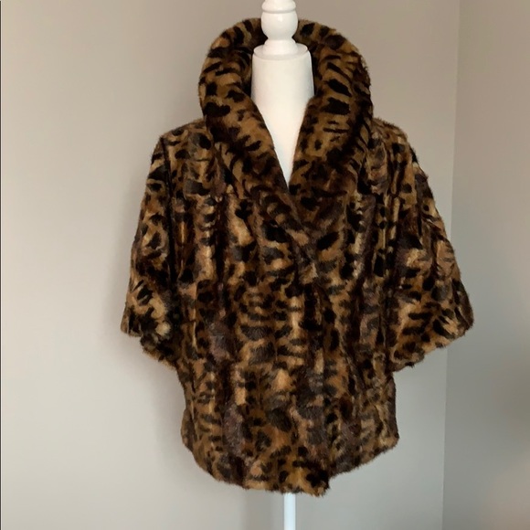 Calvin Klein faux fur leopard brown black coat - Picture 3 of 9